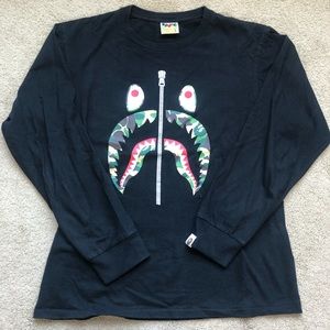 Bape Camo Shark Long Sleeve T Shirt - Black/Green Camo - Size L